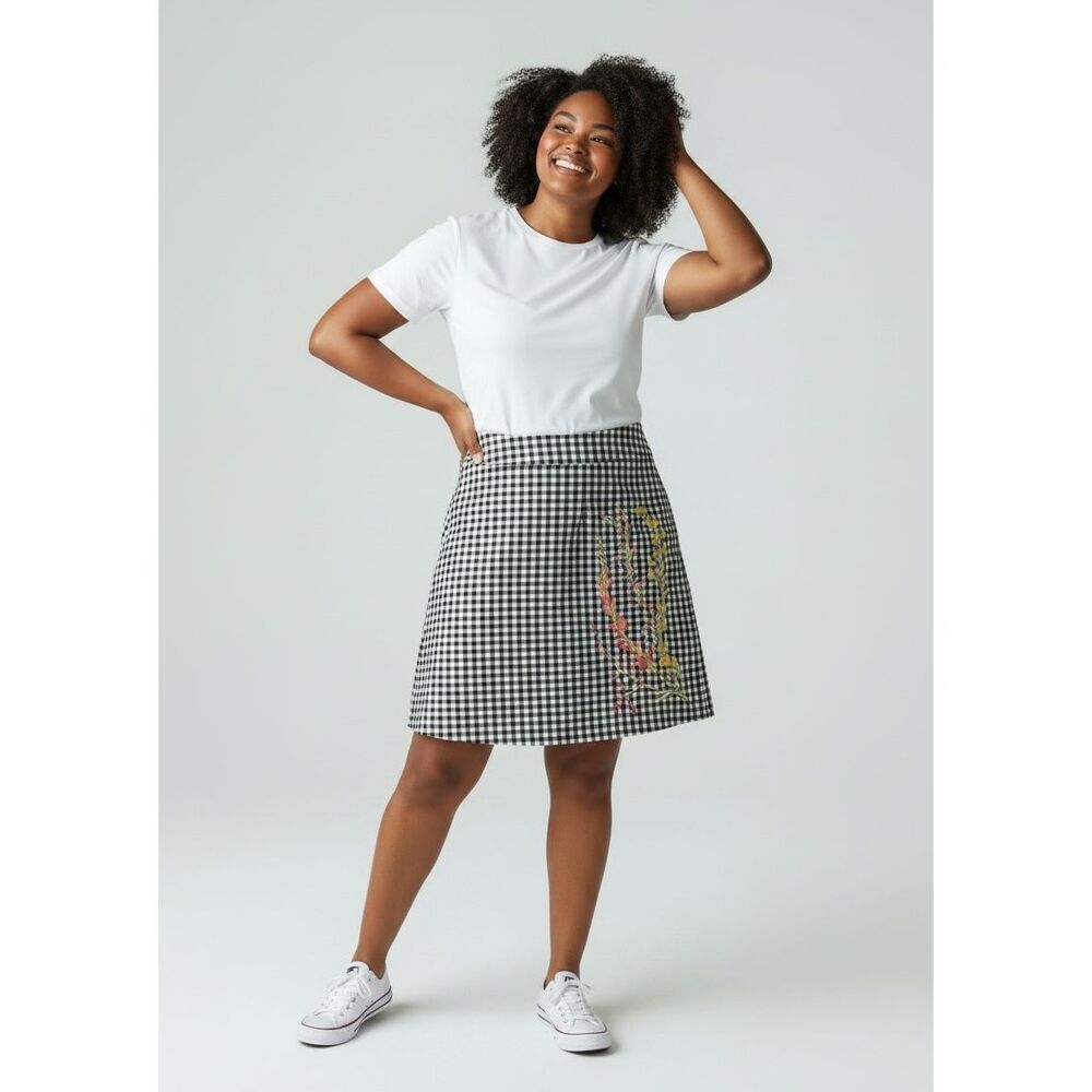 Charter Club Womens Skort Skirt Black White Gingham Stretch Pull On Size 16